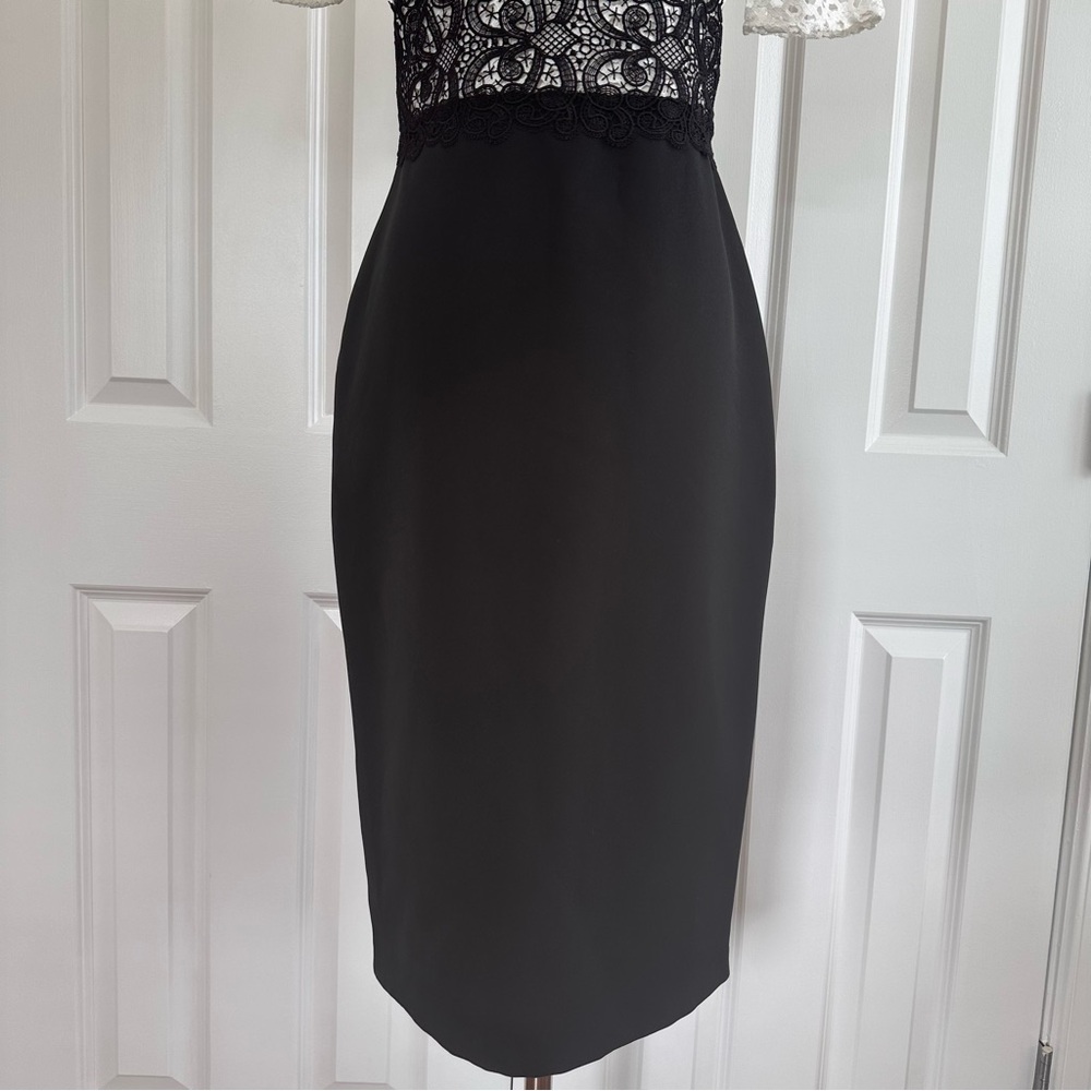Zara As Seen on TV Black White Lace Crochet Cutout Sheath Dress Mock Neck Size S - Picture 6 of 13